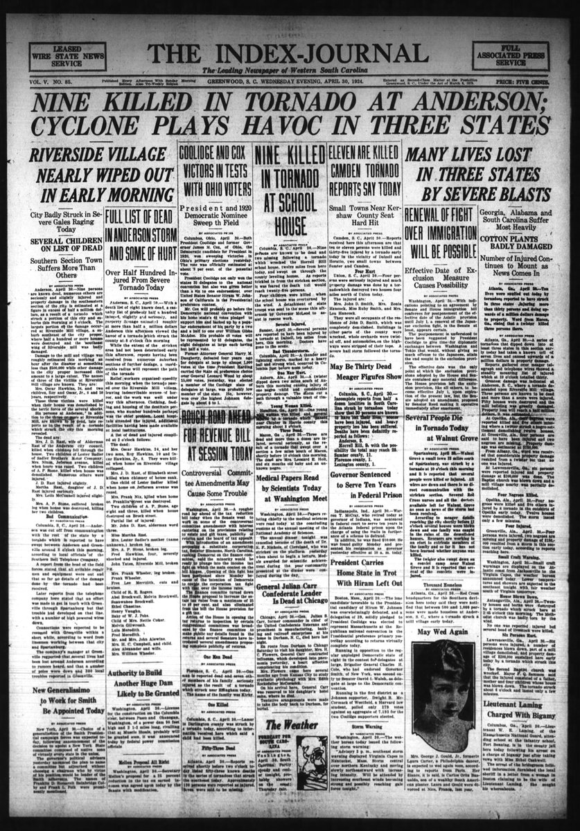 One hundred years ago today, tornadoes killed nearly 100 people in the southeastern US, and injured close to 1,000 newspapers.com/image/69727116…