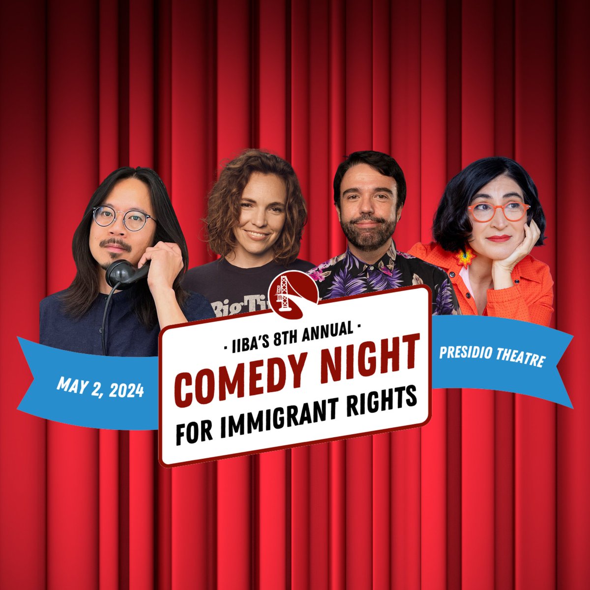 Laugh it up 🤣 for a good cause THIS WEEKEND. Comedy Night for Immigrant Rights brings a stellar lineup to Presidio Theatre on 5/2 and raises funds for @IIBA1918 👏 Get your tickets now! t.dostuffmedia.com/t/c/s/144842