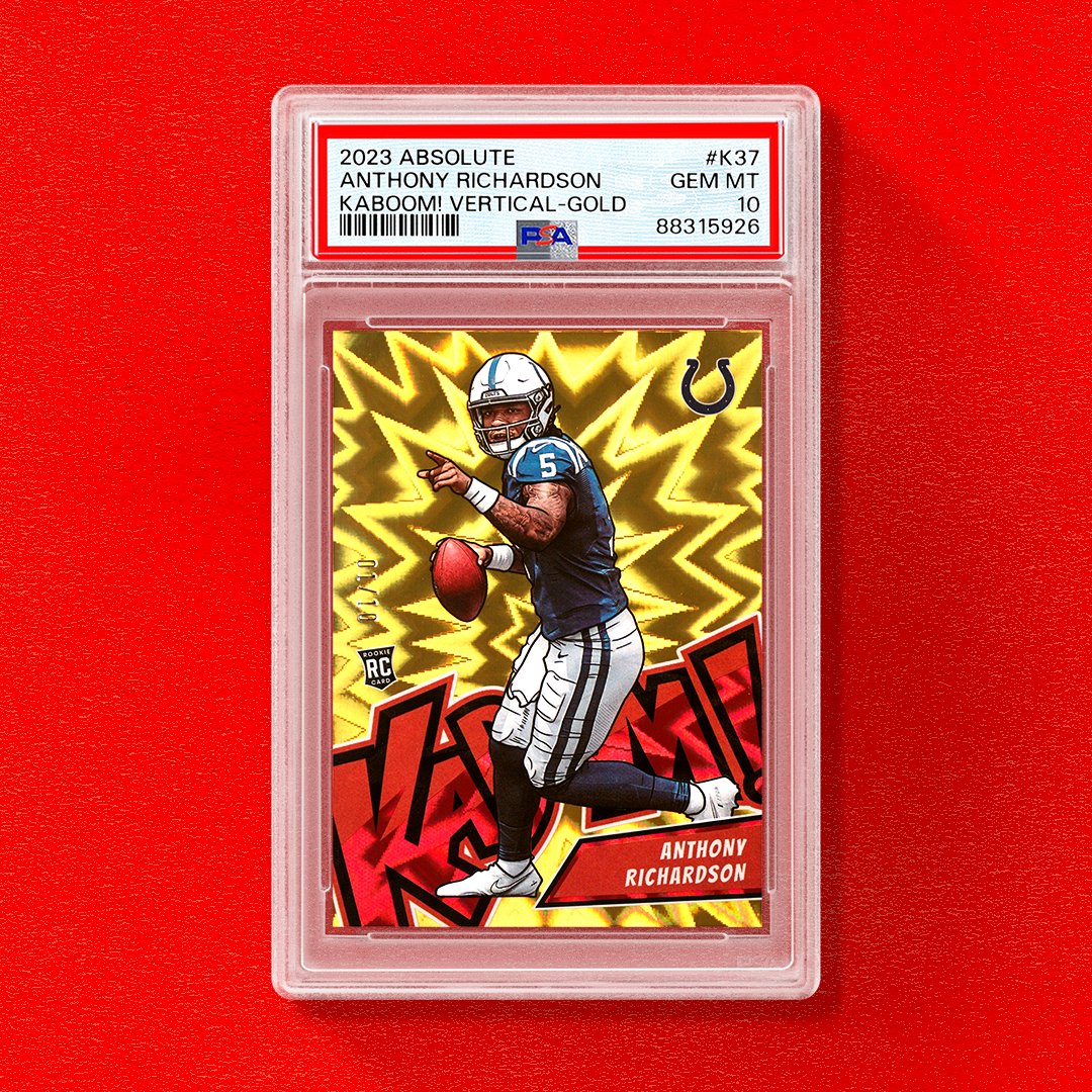 𝙅𝙐𝙎𝙏 𝙂𝙍𝘼𝘿𝙀𝘿 💥💎 It was a small rookie season sample size, but Anthony Richardson's explosiveness shown in the 2023 matches the power of this Kaboom! Gold RC /10 – now Pop 1 in a PSA 10 grade.