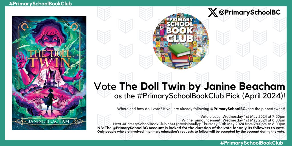 Please vote! I am delighted that The Doll Twin has been selected as a #PrimarySchoolBookClub Pick for April. Use the pinned tweet to vote for Una and Ani. ❤️ <a href="/FireflyPress/">Firefly Press</a>