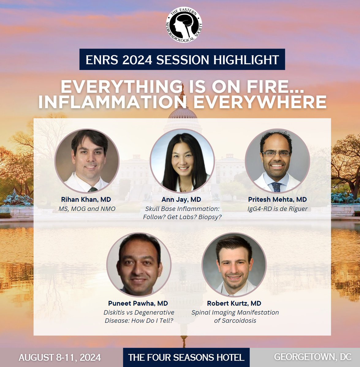 Is it getting hot in here? Superstar panel of speakers discusses inflammation in the neuro , spine and head and neck realm at #ENRS24; coming up soon . Be there! @AnnJayMD1 @francisdeng @amyjuliano @gmoonis #ENRS24 @ASNR @ASHNR @ASSR
