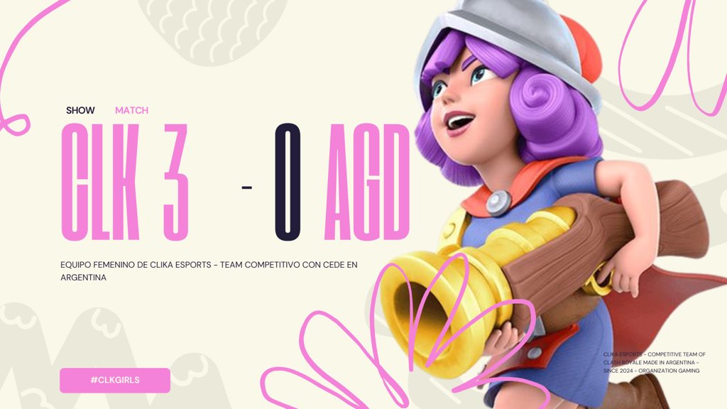 VICTORIA!!! 

Nuestras chicas se llevan la victoria sin perder ninguna partida. Bien jugado a nuestras rivales. 

🆚 <a href="/AGD_eSports/">𝘈𝘎𝘋 𝘦𝘚𝘱𝘰𝘳𝘵𝘴 🌪️</a> 3-0
🌟 <a href="/ICam_CR/">Camélia</a> <a href="/Lian0616/">Lian</a> 

Esperamos mantener los resultados. 
#CLKWIN #CLKGIRLS