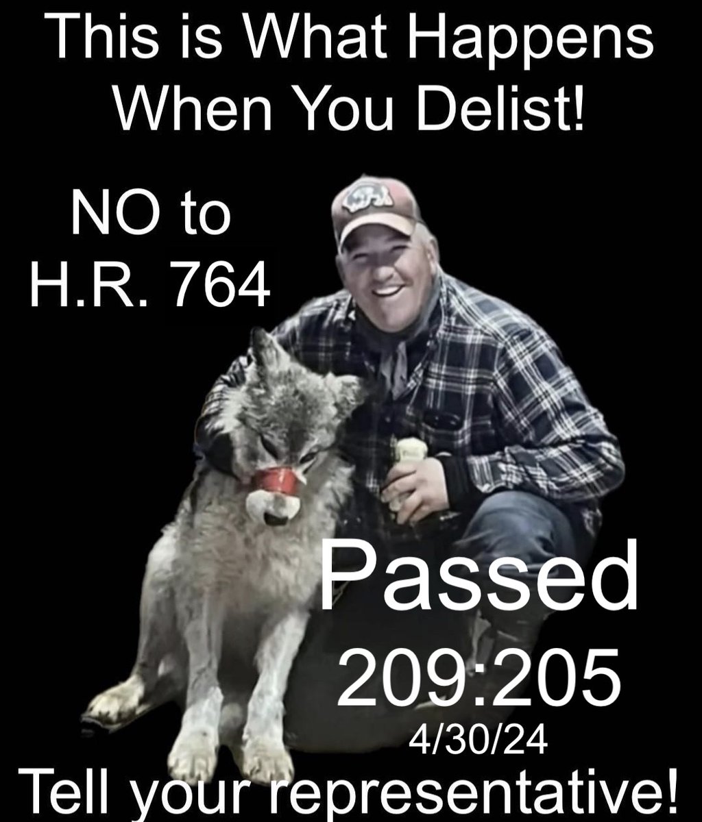 Disturbingly H.R. 764, Rep. Boebert's 'Trust the Science' misleading bill passed 209:205 in the House.This bill would delist the gray wolf nationally and bars any judicial review. Here's how your representative voted. Remember them. clerk.house.gov/Votes/2024169. Vote accordingly.