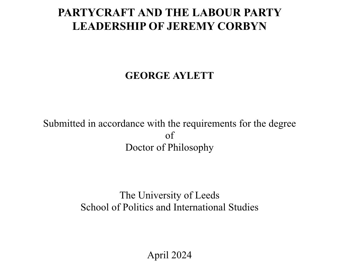 4.5 years, 6 chapters, 1 very large bibliography, ~90,000 words, 355 pages. I’ve finally submitted my PhD thesis on Partycraft and the Labour Party leadership of Jeremy Corbyn. Thank you to everybody, in particular my supervisors, for your support. Bring on the viva!