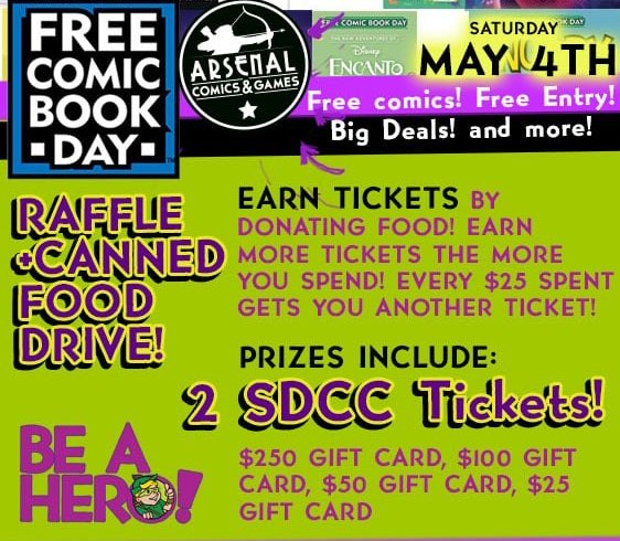 Are YOU going to be the one to win those two SDCC badges?! Come on by this Saturday May 4th for FREE COMIC BOOK DAY 2024 and enter our raffle! This years BIG prizes: •2 SAN DIEGO COMIC-CON 2024 TICKETS (awarded to one person, raffle entries from both stores will be combined…