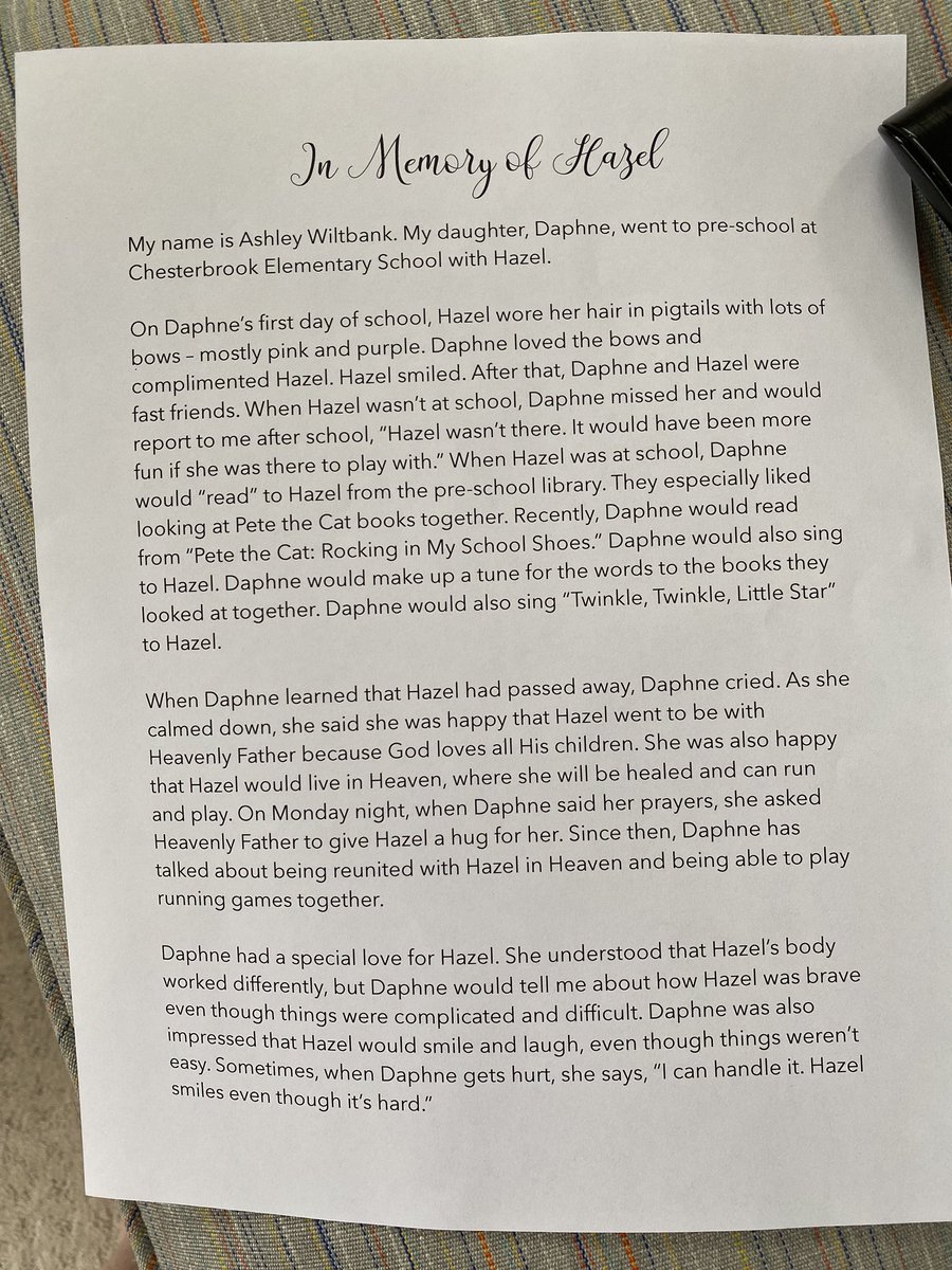 As many of you know, my granddaughter, Hazel passed away recently. Here’s a letter from the mother of one of her classmates. Hazel was profoundly disabled but she had an even more profound effect upon the world around her. Every life has a value beyond measure.