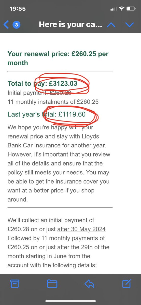 Can anyone justify a £2000 increase on a car insurance policy? With no claims, no change in circumstances, on an insurance group 12 car that has a 1.5ltr diesel engine. Safe to say <a href="/LloydsBank/">Lloyds</a> I’d rather scrap the car than renew with you for another year. Day light robbery