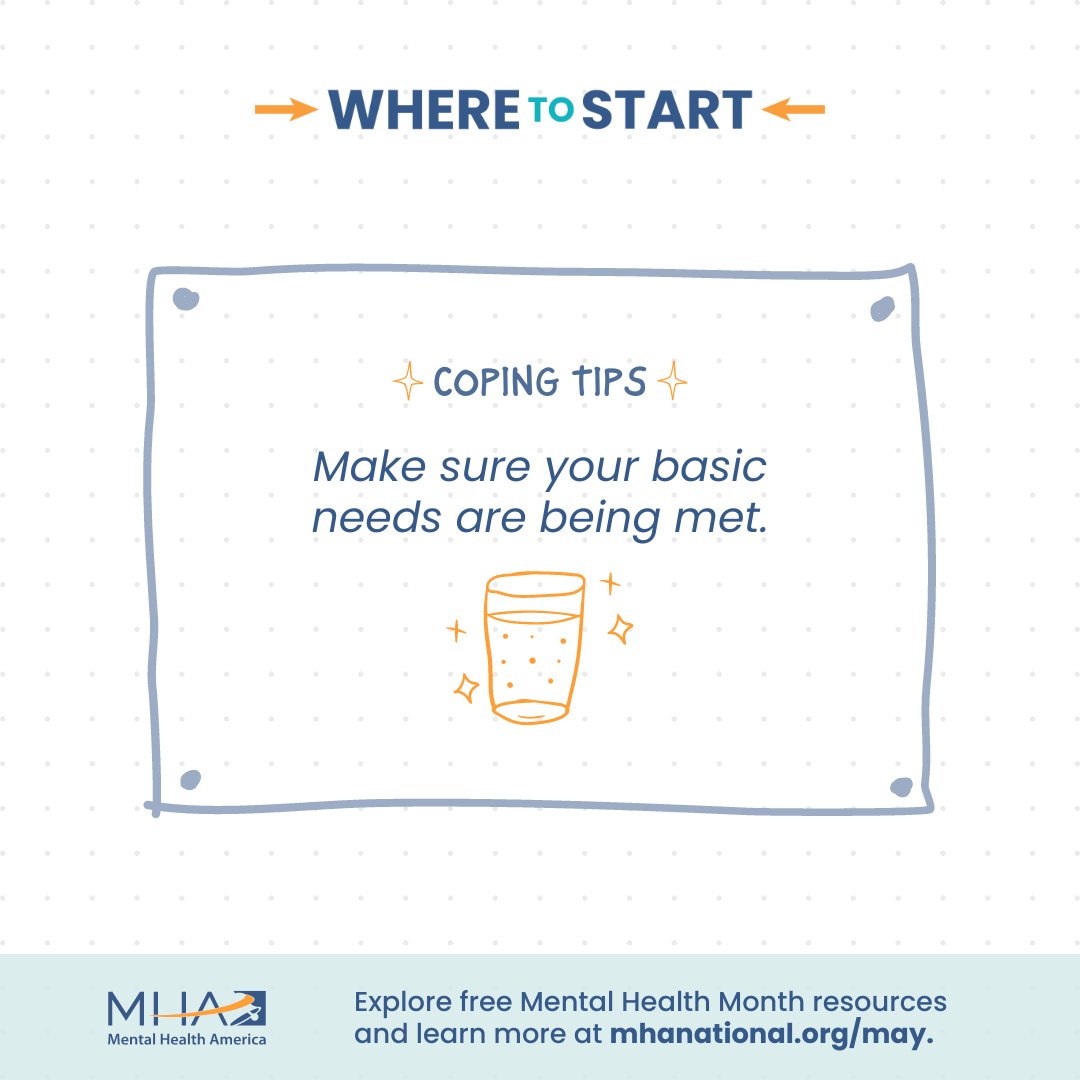 Everyone goes through rough periods, so it’s important to take care of yourself and have healthy coping tools on standby to use when times get tough. This #MentalHealthMonth, start building your coping toolbox 🛠 using MHA’s #WhereToStart resources: mhanational.org/may