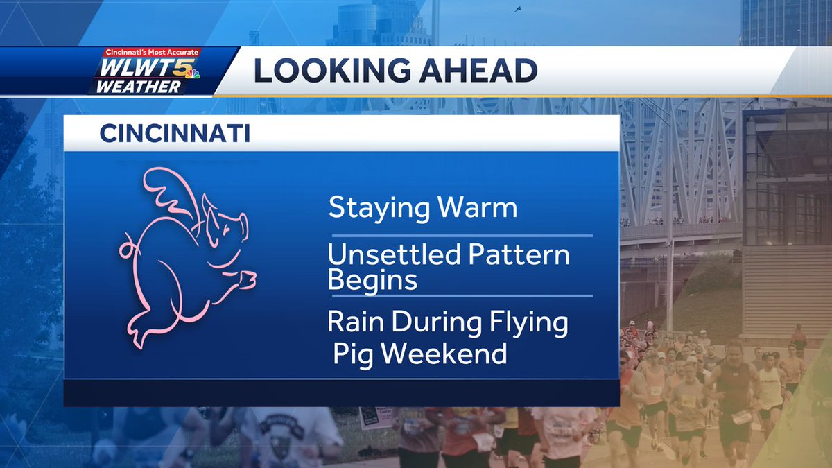 #Cincinnati One thing is certain- warm through #FlyingPigWeekend. Timing rain chances a much more difficult task at this time based on variables such as the exact location of a front, but I do expect some impacts from wet weather #wlwt #wlwtweather #mostaccurate13 #Cincywx @wlwt