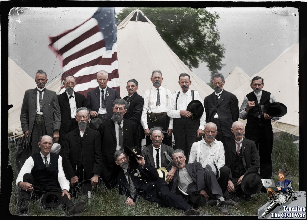 My latest colorization. G.A.R. Veterans attending the 1913 Battle of Gettysburg Reunion. #sschat #Gettysburg