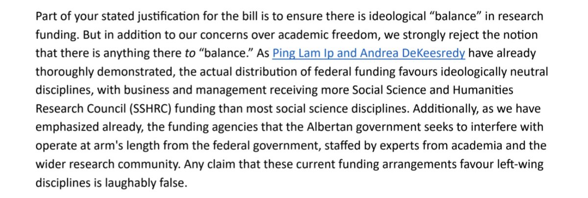 The University of Alberta and the University of Calgary Graduate Students' Associations have released a joint letter to the Premier of Alberta slamming Bill 18 and the claims that federal funding is favourably given to 'liberal' disciplines. Ping Lam Ip and I are cited.