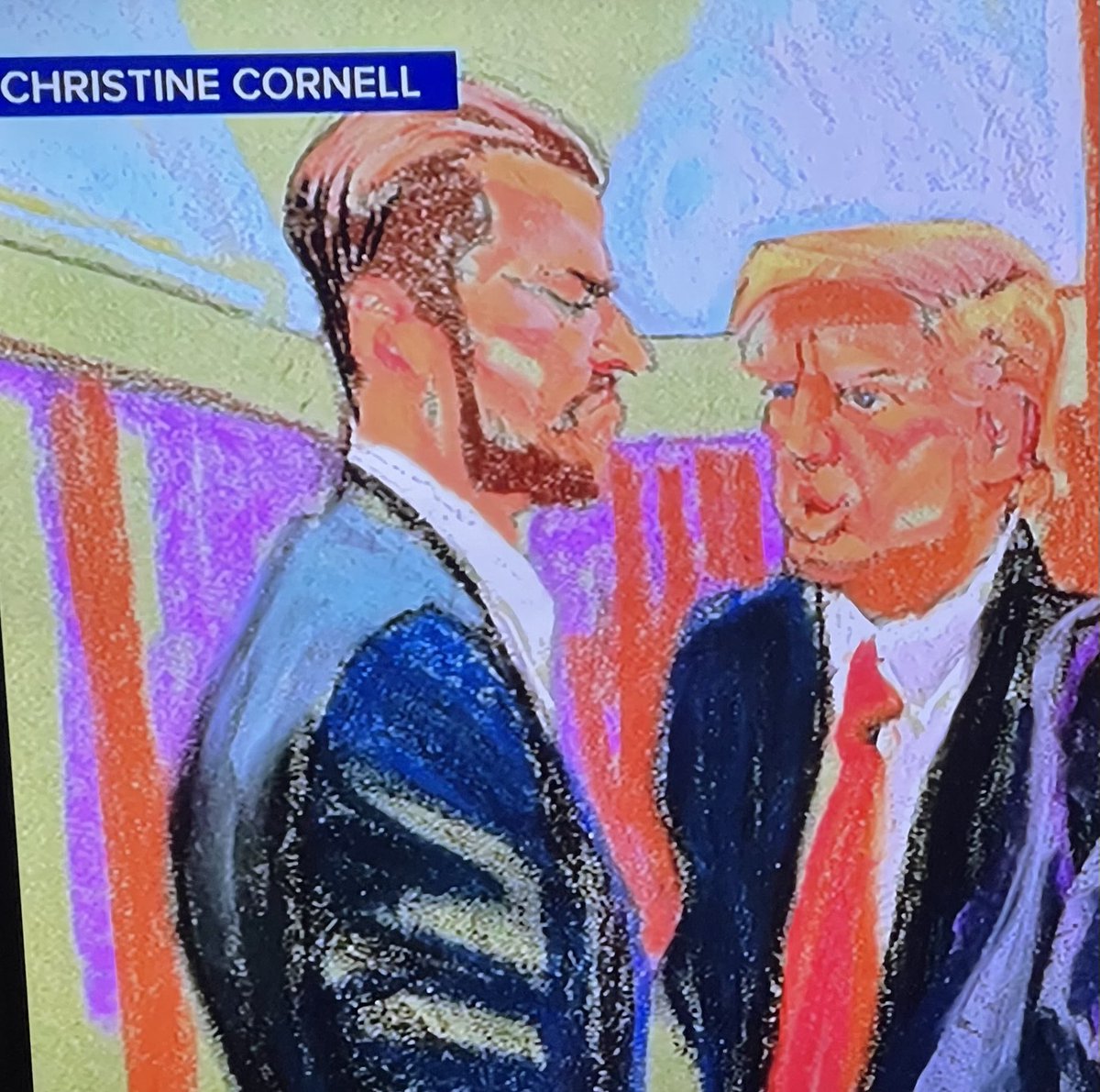 The artist was interviewed by Ari Melber. I wasn’t going to post this, but then she went ahead and called Trump “a good-looking guy” 🤦‍♂️ So, here you go. Can you even tell who’s pictured w/ “the blonde Elvis”? (yes, she called him that, too) 😆😂