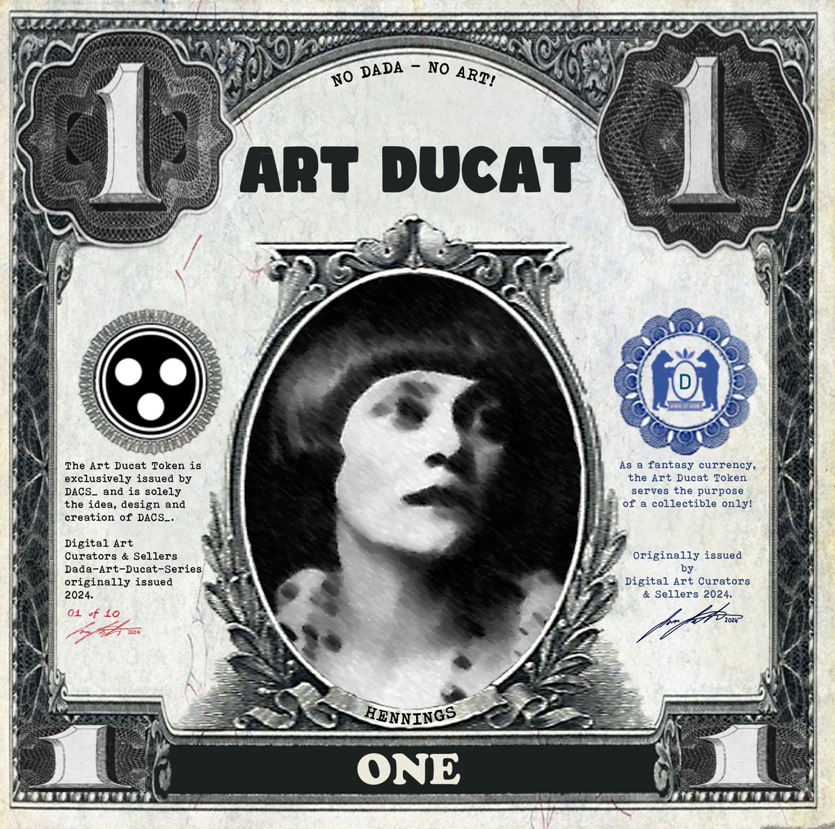 #discover & #collect the unique #dacs_ Art Ducat Token commemorating 108 years of #Dada #limitededition of Dada founding member #emmyhennings #zurichdada as low as 0.0275 ETH #walletart #nft #nonfungibletokens #collectible #decentralizedart opensea.io/assets/matic/0…