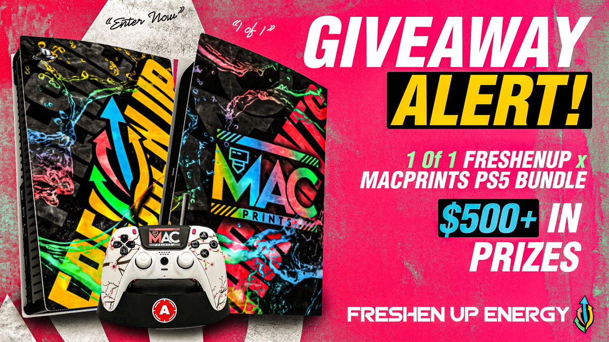 🚨⚠️𝐌𝐀𝐒𝐒𝐈𝐕𝐄 𝐏𝐒𝟓 𝐁𝐔𝐍𝐃𝐋𝐄 𝐆𝐈𝐕𝐄𝐀𝐖𝐀𝐘!!⚠️🚨 How to enter: 👍Like ♻️Repost 🔘Follow @DrinkFreshenUp & @MAC_Prints_Kick 🛒Purchase 1 Tub or 12-pack Freshen Up Energy cans in 𝗠𝗔𝗬 𝟮𝟬𝟮𝟰! 🎉Winner Announced June 1st, 2024!🎉 #DrinkFreshenUp #MACPRINTS