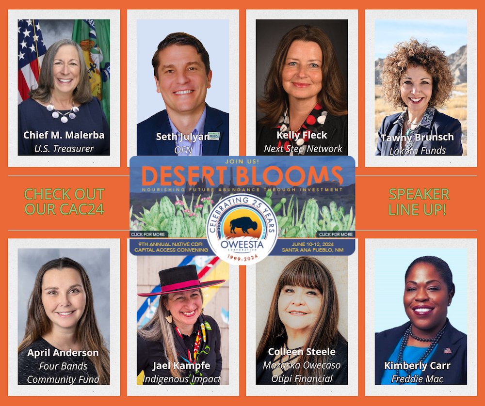 Oweesta's 9th Annual Native CDFI Capital Access Convening is coming up quickly. We are excited to learn more from our speakers - here's a glimpse at some of the speaker lineup. Register now and utilize the discounted room block, ending 5/19/24. events.oweesta.org/event/CAC2024/…