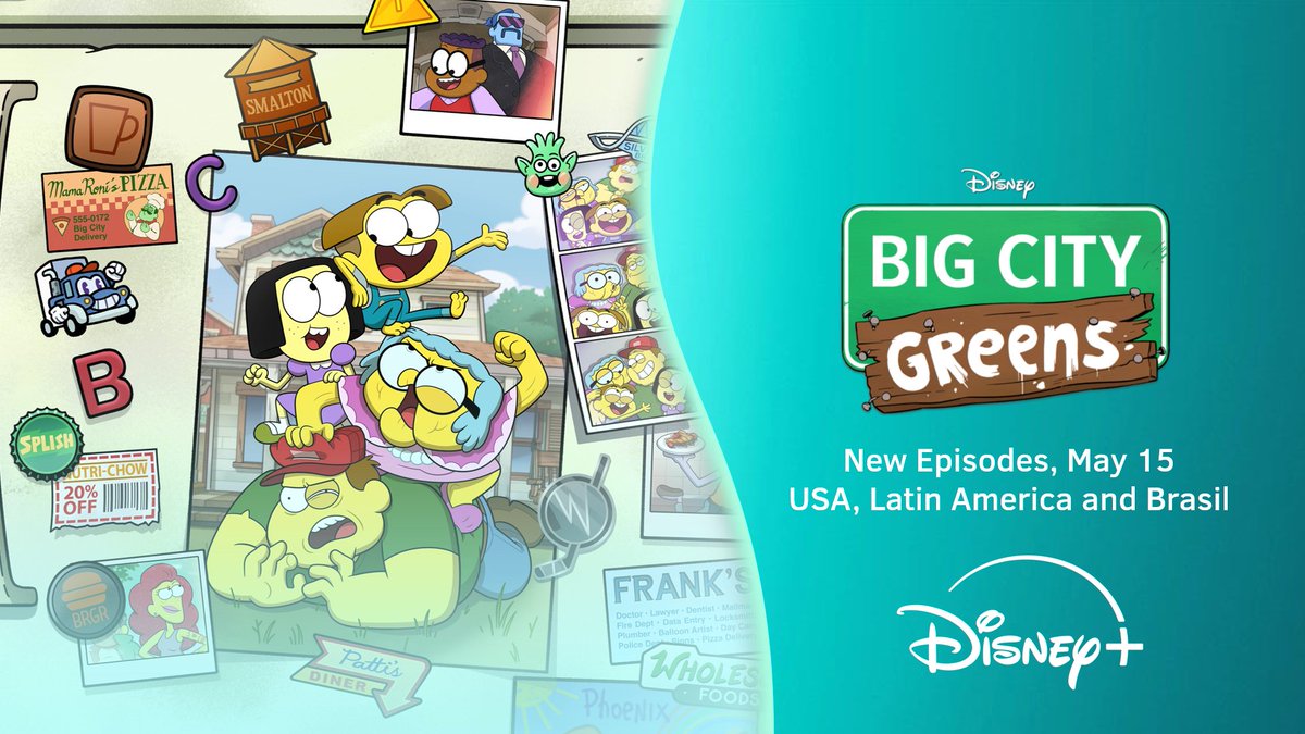 Gregly finds his people, Tilly visits the Deep Internet, Vasquez past, Galaxu Cards, Concrete Jungle, Remy buys burgers, Bill becomes friends with crows and more.🏙️🌽➕ New BIG CITY GREENS episodes coming May 15 only on @DisneyPlus,@DisneyPlusLA and @DisneyPlusBR #BigCityGreens