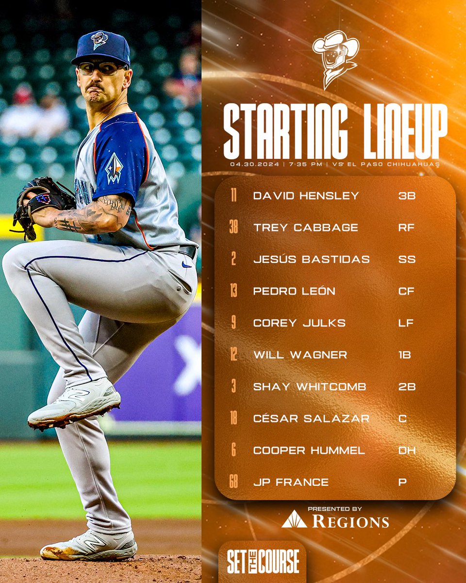 Welcoming everybody to the Wild Wild West. 🌵 🆚: @epchihuahuas ⚾️: 7:35 pm CT 📻: player.listenlive.co/47381 📺: MiLB.tv #SetTheCourse x @RegionsBank