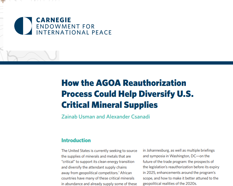 We present options for utilizing the AGOA reauthorization process to facilitate the expansion of U.S.-Africa trade in “critical” minerals: 1⃣exempting eligible African mineral producers from IRA restrictions, 2⃣rebranding the U.S.-Africa trade relationship into a strategic…