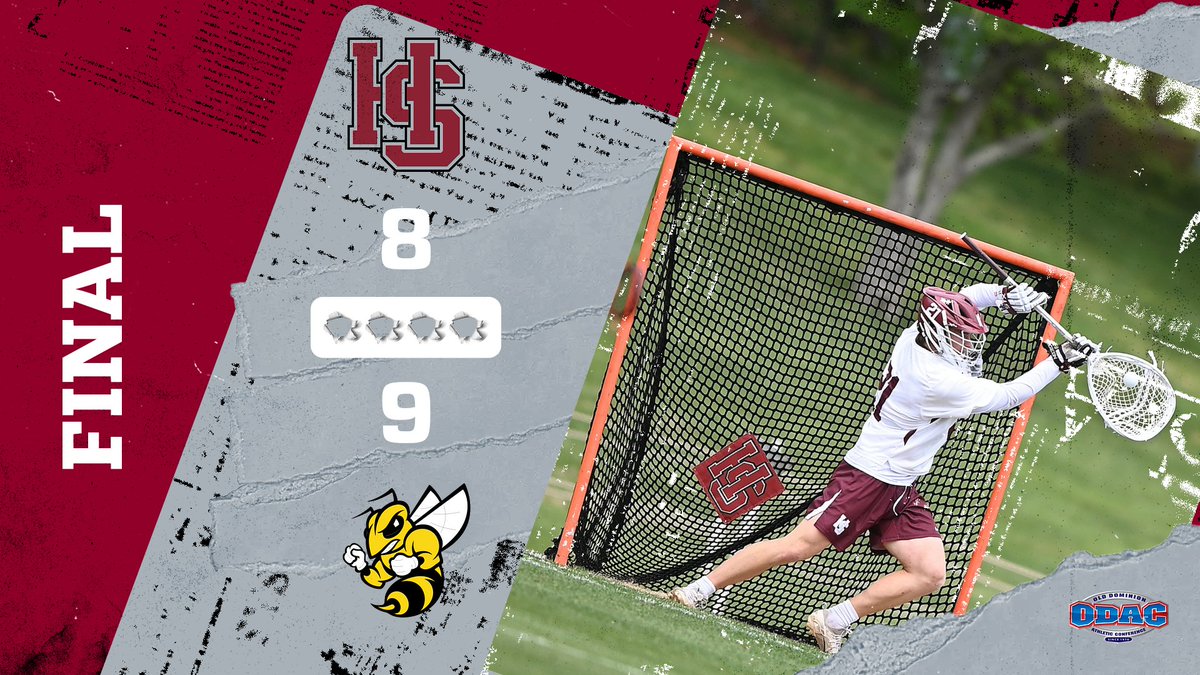 FINAL | @HSCLacrosse ends its season with a 9-8 loss to No. 5 seed Randolph-Macon. Michael Leone scored 3 goals & Ray O'Brien scored 2. Drew Duffy & Ford Burke had an assist. Thomas Harry caused 3 turnovers & had 4 ground balls. Peter Smith made 15 saves #RollTigers🐅#ODAC #d3lax