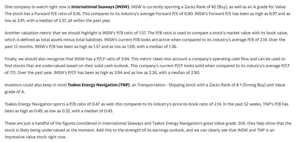 #Tankergang $insw $tnp Zack computer analysis 2 company today. The best buy is 3 times cheaper than Strong buy