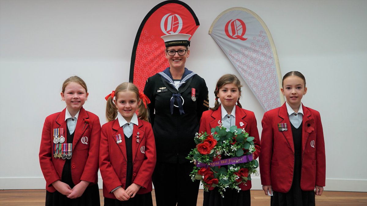 Our Year 3 girls led the Junior School ANZAC Commemoration Assembly with humility and flawless clarity. Our guest speaker, Leading Seaman Musician Claire Donoghue (nee Cameron, Q Class of 2000) explained the significance of ANZAC Day. #LestWeForget #QueenwoodSchool