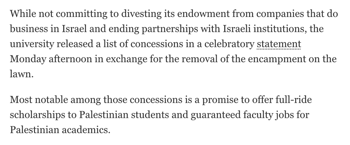 BDS protestors agreeing to a deal where they get full-ride scholarships but pass on divestment are giving away the whole game here.