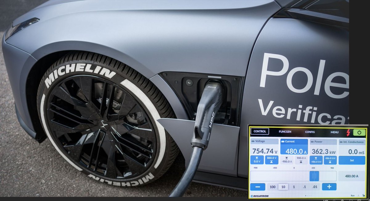 Fresh news: this Polestar 5 test mule just charged its 77 kWh battery from 10-80% in 10 minutes. What's really cool is that this is real technology being tested in the real world, not 𝘮𝘢𝘺𝘣𝘦 𝘰𝘯𝘦 𝘥𝘢𝘺 stuff. Combustion tech is dead tech. 😎