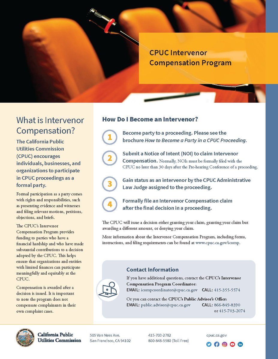 #DidYouKnow we have an Intervenor Compensation Program that compensates parties for their meaningful contributions to helping the CPUC make informed decisions? So far in 2024, we have resolved 78 claims, awarding $6,971,269.48 to 23 unique intervenors! cpuc.ca.gov/proceedings-an…