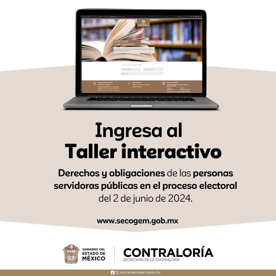 Para conocer cuáles son tus derechos y responsabilidades durante el #ProcesoElectoral, te invitamos al taller interactivo donde encontrarás Información clave, participa responsablemente. Visita: secogem.gob.mx/tallerelectora… #BlindajeElectoral #Transparencia @ContraloriaGEM