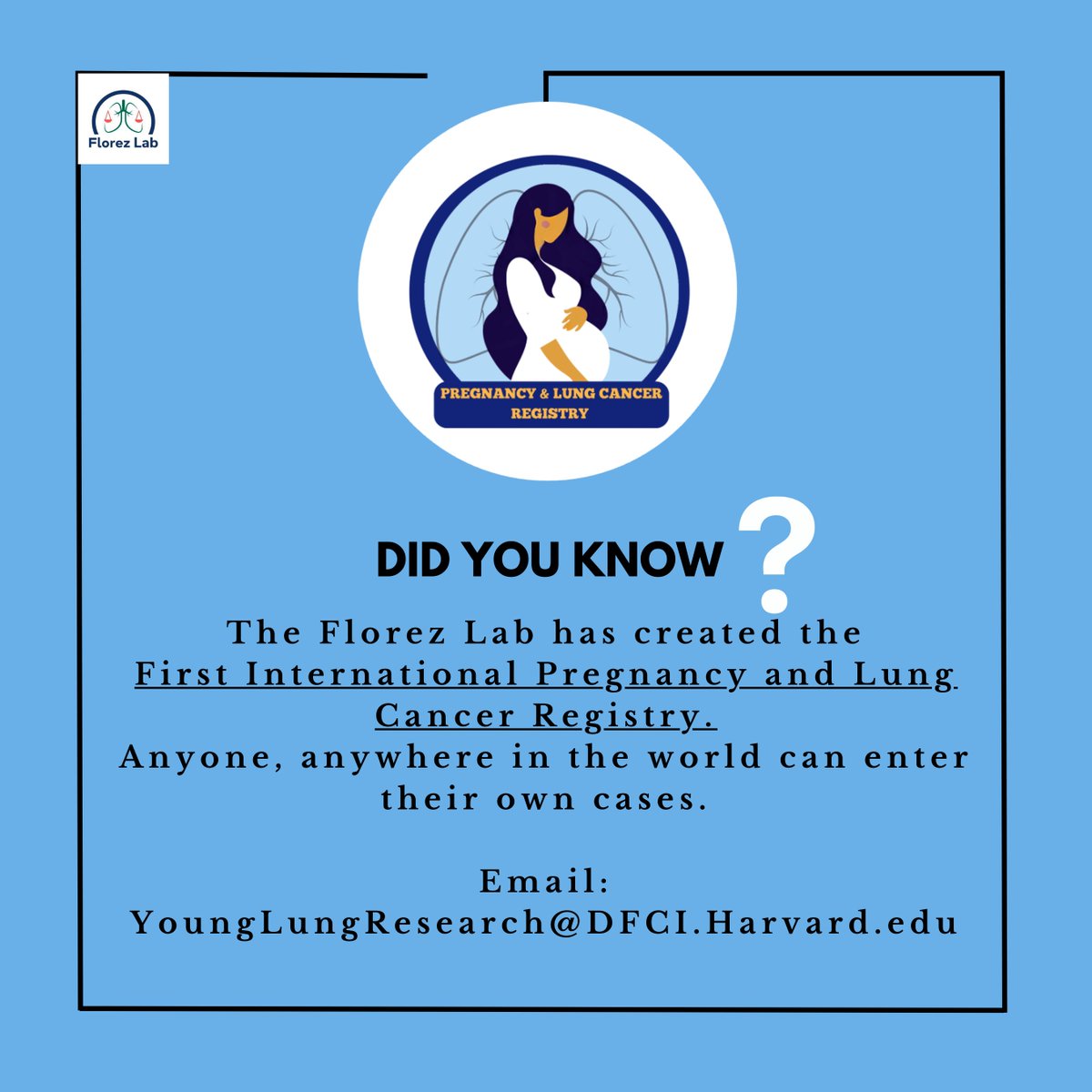 @YoungLungCancer @NarjustFlorezMD @AbioyeOyepejuMD @AnaVManana @esinghimd @DanaFarber @EGFRResisters @OncogeneCancer @leahlphillips @breathofhopeky 11/ Pregnancy & Lung Cancer⁉️ 🔑 The FIRST International Pregnancy and Lung Cancer Registry has been created by the #FlorezLab! 🔑 Anyone, ANYWHERE in the world can enter their own cases! 🔑 Email us📩: YoungLungResearch@DFCI.Harvard.edu acsjournals.onlinelibrary.wiley.com/doi/10.1002/cn…