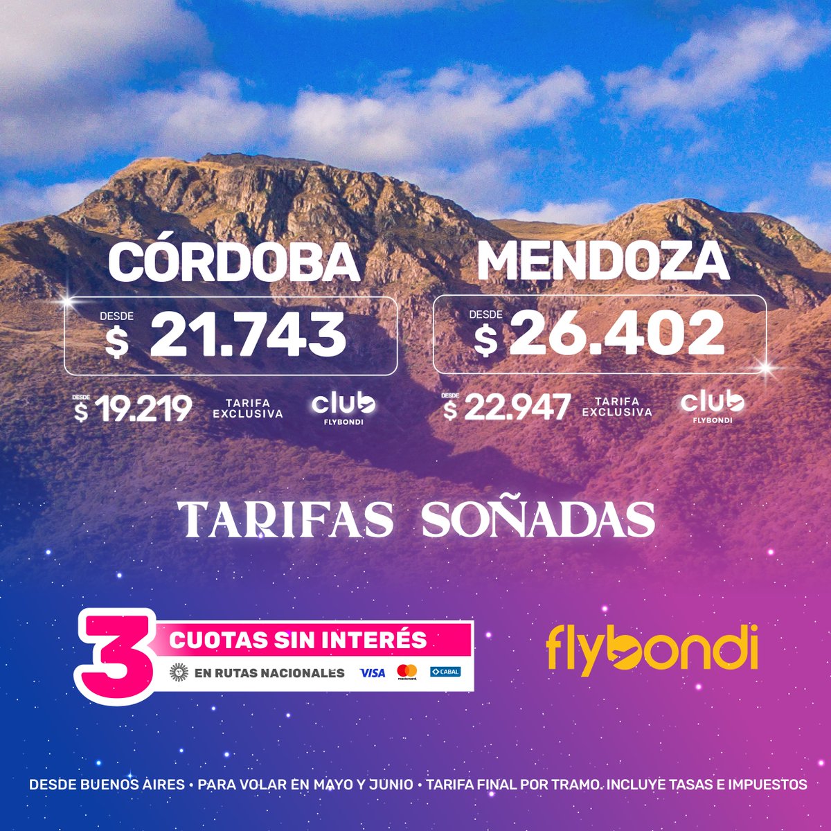 Esta PROMO es un sueño hecho realidad 😴💛 Bondi, mandale al click acá 👉🏻bit.ly/3kl0aFn y volá en 3 cuotas sin interés ✈️ #Flybondi #LaLibertadDeVolar #cuotas