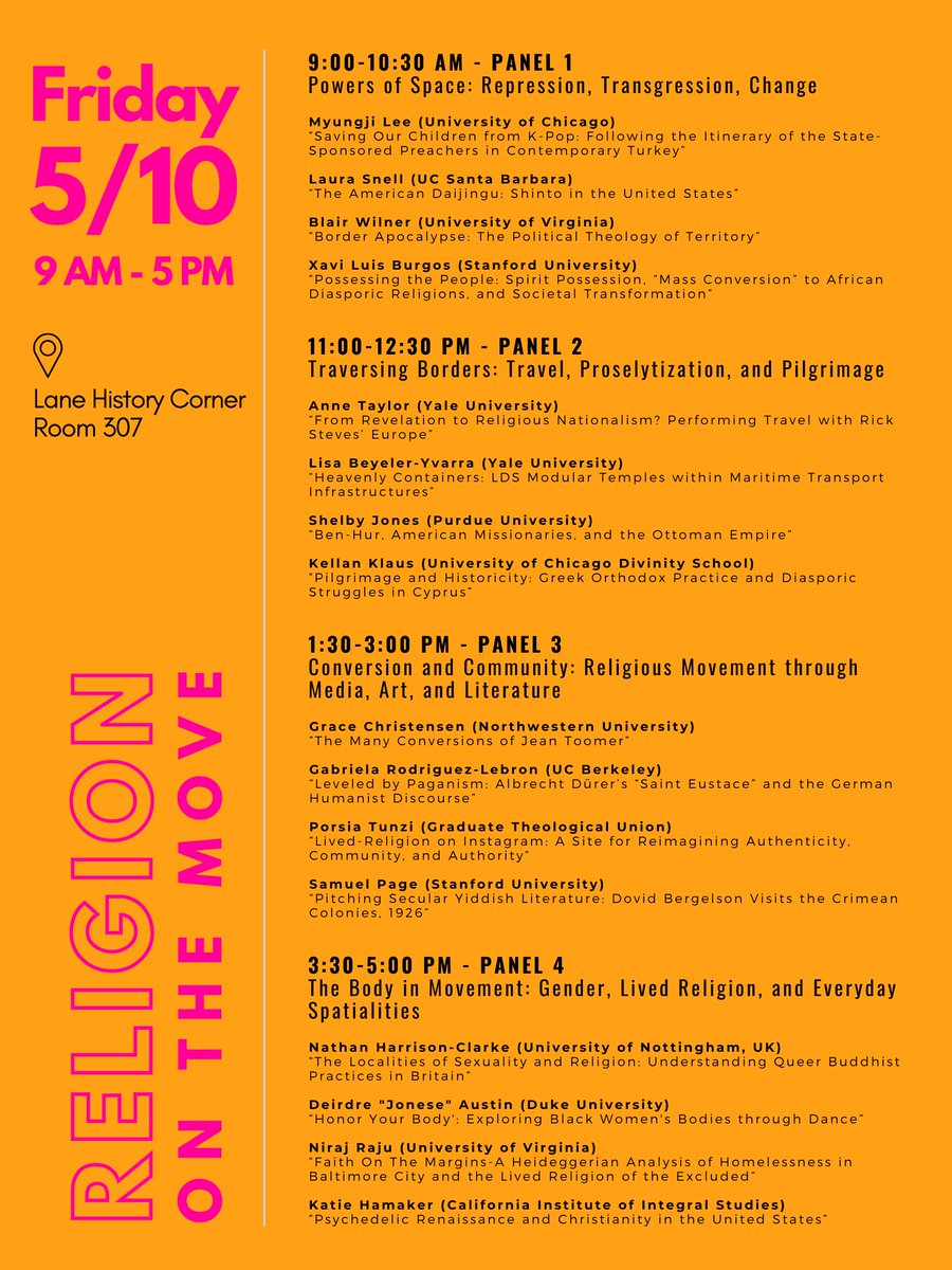 StanfordReligSt's tweet photo. Learn more about our upcoming graduate student conference, "Religion on the Move," taking place May 9-10, 2024! Join us for keynote speaker David Aiona Chang at the Stanford Faculty Club, or any of the conference panels the following day. Please RSVP here: https://t.co/lDKQDSw3zw https://t.co/RO2DNFfmdN