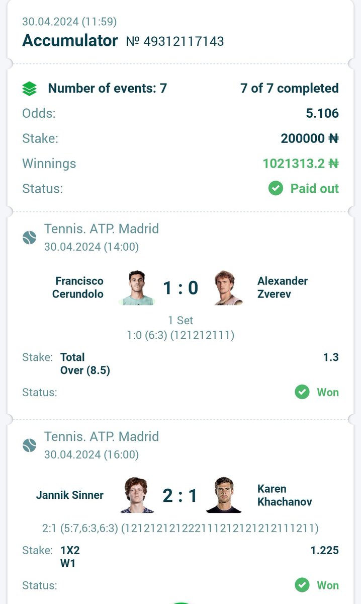 TENNIS REBET @ 5 ODDS 🎾 1 MILLION SMASHED 👜✅ Main game misbehave. Congratulations if you got on the rebet💃💃💃 Register your 22BET account via this link👇 🇳🇬 bit.ly/3Mt9al2 Others 🌍bit.ly/3ISGks5 Promo-code: PINKGIRL