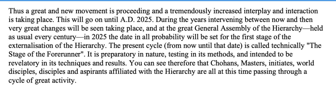 Are we figuring stuff out are they telling us? Alice Bailey, Externalization of the Hierarchy (pages 271, 281) archive.org/details/TheExt…