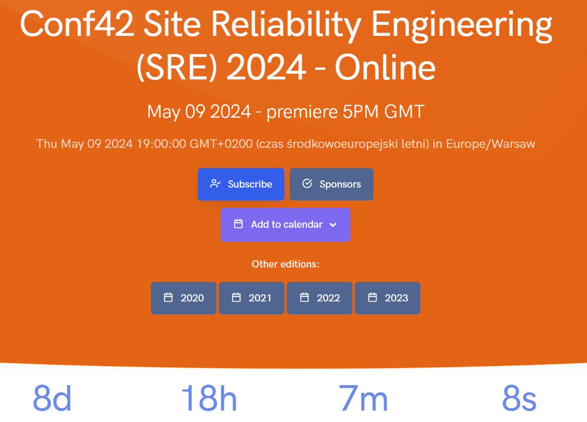 🚀Excited to unveil the stellar lineup for #Conf42SRE!

🌐conf42.com/sre2024

#SREConference #TechEvent #ResilienceEngineering #TeamCulture #ContinuousImprovement #ImmutableInfrastructure #SLOs #FutureTechTrends #EthicalTech #TechLeadership #InnovationInTech #Professional