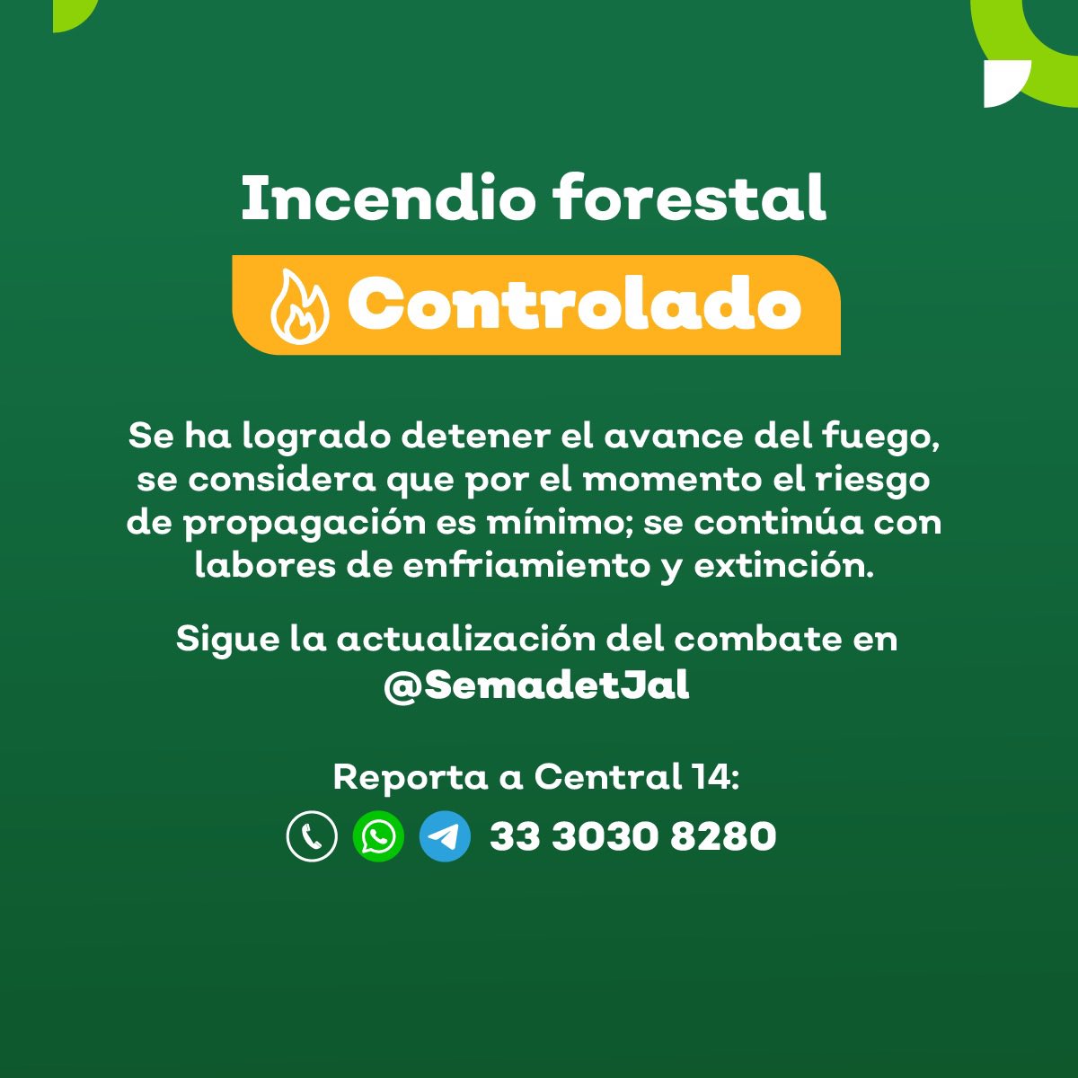 @SemadetJal @PCJalisco @UMPCyBZ @BosquePrimavera @CONAFOR @SEDENAmx @CFEmx @PCYBOMGDL #Actualizacion Se reporta controlado a las 16:36 horas #IncendioForestal en el paraje La Floresta del Colli, #Zapopan, en el #ANP Bosque La Primavera. Continúan 24 bomberas y bomberos forestales de @SemadetJal , @CONAFOR, @CFEmx, @UMPCyBZ.