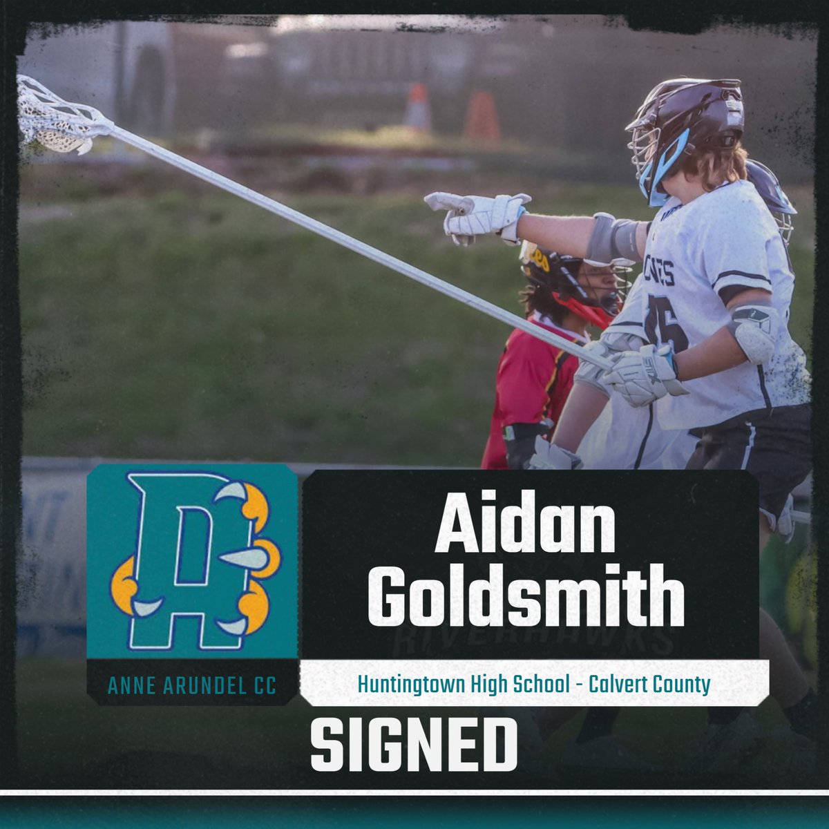 Our next signing comes to us from Calvert County.
Riverhawk family give a welcome to Aidan Goldsmith! Aiden is a defenseman from Huntingtown High School who uses his size and physicality to keep any offensive threat away from the cage! 
Welcome Aidan!