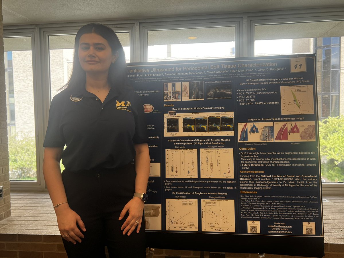 Fantastic opportunity today at 2024 Annual Radiology Research Symposium day by <a href="/UMichRadiology/">Michigan Radiology</a>, presenting our work on quantitative #ultrasound analysis of oral soft tissues in the poster session! Nice to get exposed to research on various imaging modalities other than ultrasound