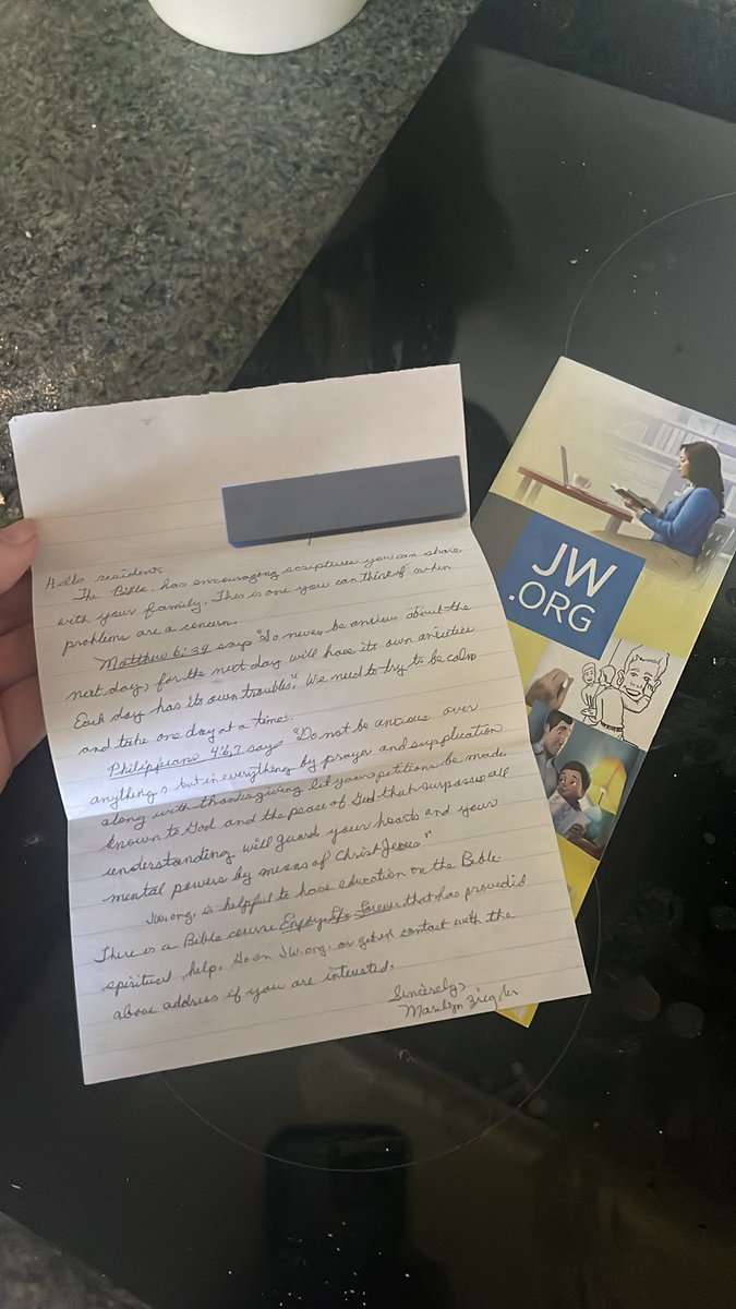 NO WAY A JEHOVAH’S WITNESS SENT US A HAND WRITTEN LETTER AND PAMPHLET