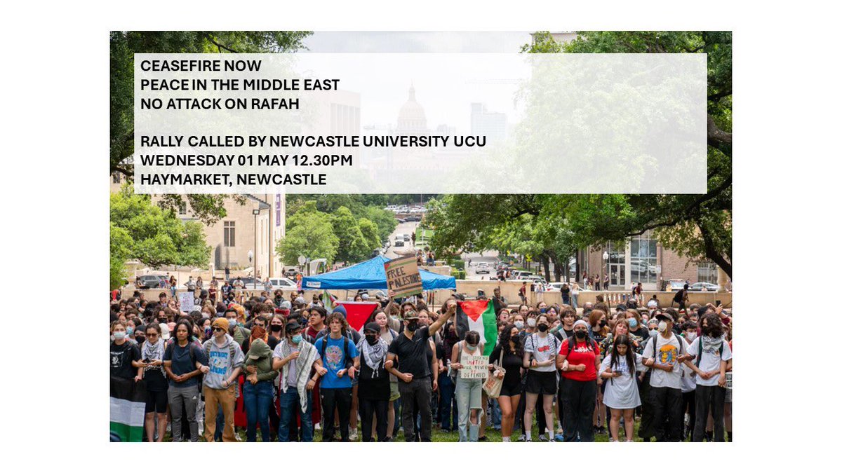 Join tomorrow's Newcastle 'workplace day of action' for #Palestine at this  #MayDay4Palestine rally organised by @NewcastleUcu