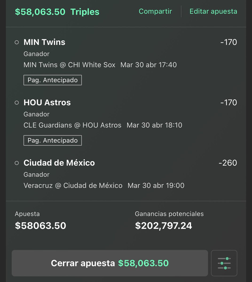 hugowx_'s tweet photo. Parley +250, inician los primeros en 1 hora 👁️

El reto lo dejamos para mañana! Y hoy comparto un parlay para cerrar otro mes de ensueño 🥰

El parlay +500 del domingo lo ganamos, por que no ganar otro

Si se gana se van $4,000 entre los ♥️🔄🗯️ de este tweet https://t.co/kppb8ztYii