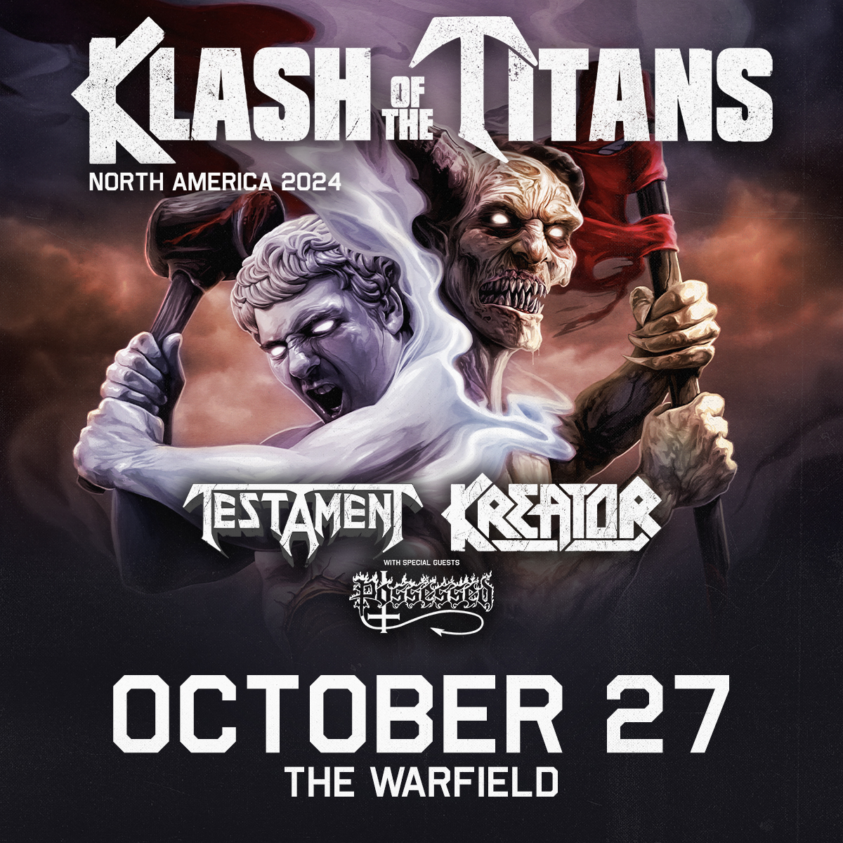 ready to headbang 'til it hurts with @Testament & @Kreator on Oct. 27 🤘 presale - thursday 5.02 on sale - friday 5.03