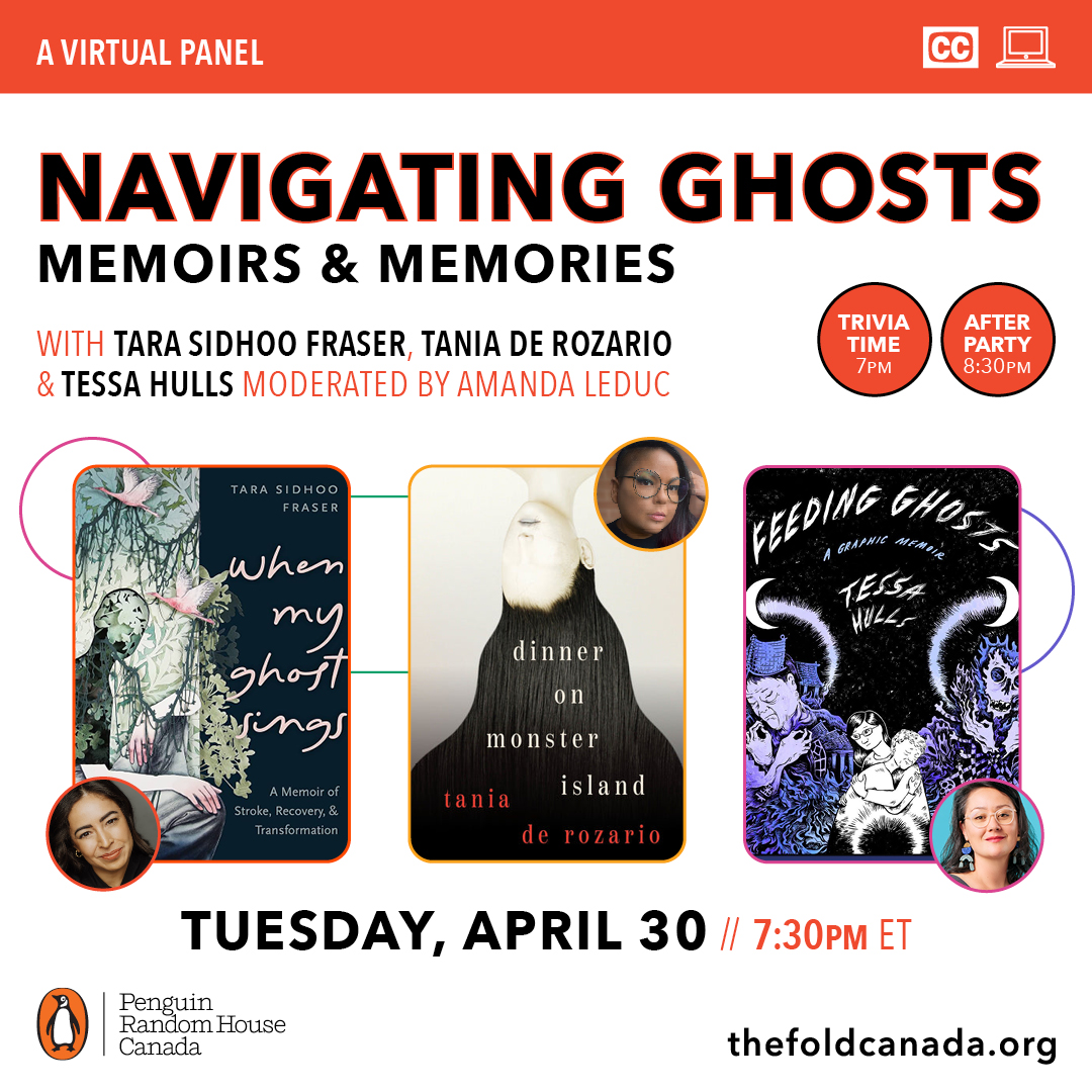 Our Navigating Ghosts (Memoirs and Memories) panel begins in 15 minutes! This is one you definitely don't want to miss, as it's moderated by our very own Amanda Leduc, back briefly to tackle themes of mental health, grief, disability, and loss. #FOLD2024 fold2024.vfairs.com