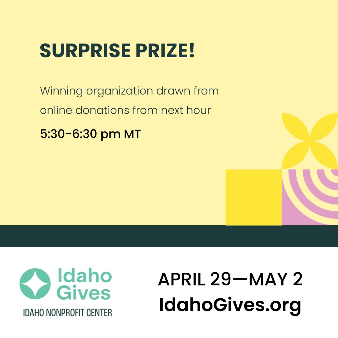 SURPRISE DONATION HOUR! A lucky organization will win $500 so better get giving! The winning organization will be drawn randomly from a pool of online donations from 5:30-6:30pm MT.