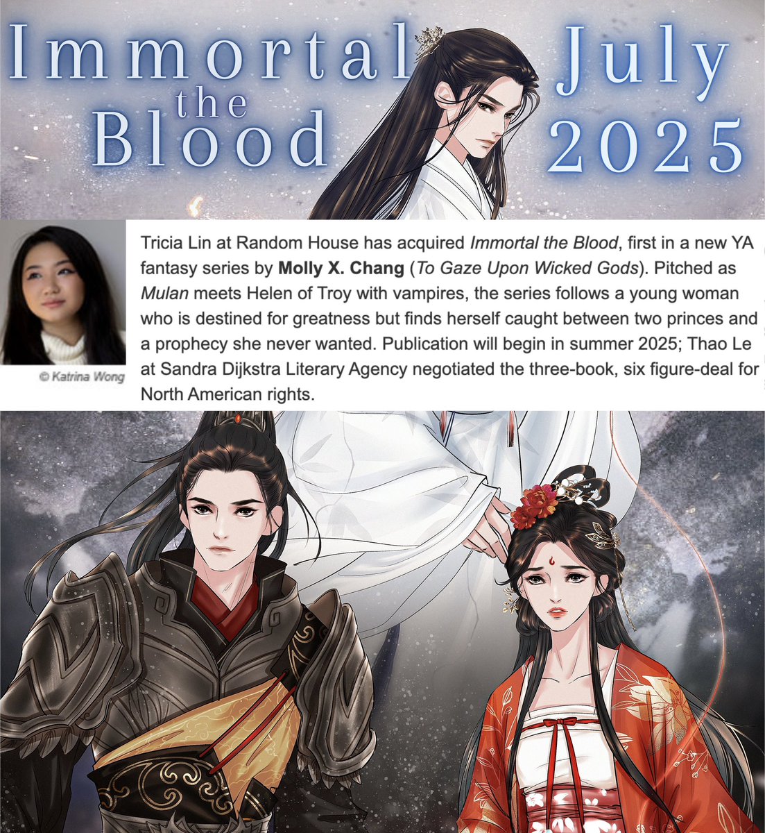 so delighted to announce that IMMORTAL THE BLOOD, my long-awaited Dark Chinese Romantasy will publish in July 2025! 🩸Vampires (IYKYK) 🧛🏻Villain love interests 🪷Fearless heroines 🥀Romance 🏮C-Drama vibes 📜Prophecies ✨Girls who are not afraid to defy fate 🤭LOVE TRIANGLES