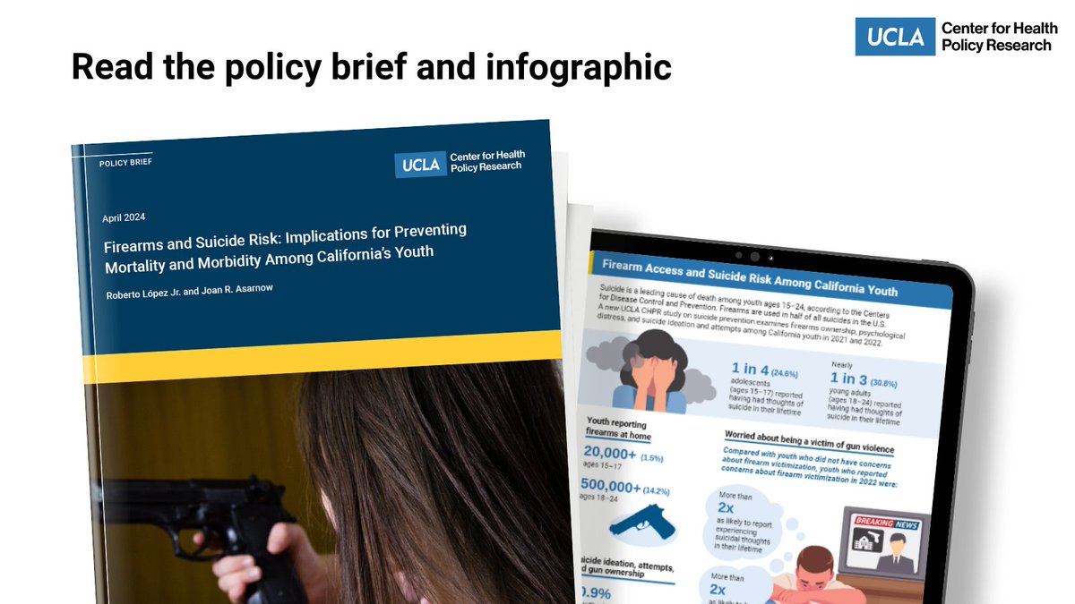 New @UCLAchpr study finds fears of gun violence and access to firearms showed troubling connections to suicidal thoughts and suicide attempts among Californians ages 15–24. Read more about the research: ucla.in/3UmkQME.