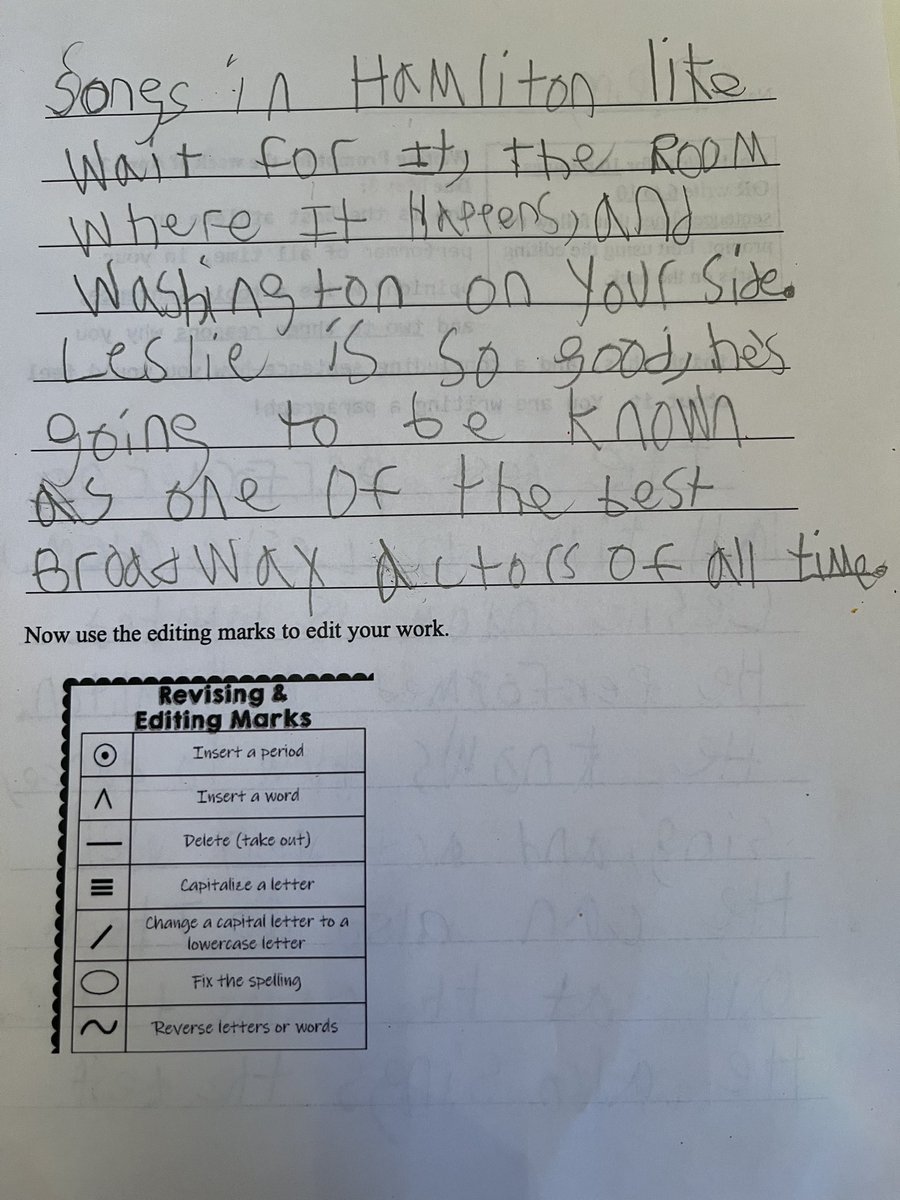 My kiddo has loved Hamilton for years. 

He watches it religiously. Plays the soundtrack, well, nonstop. And is dying for the chance to act as Aaron Burr in a show. 

This week for his homework assignment, he had to write about the best performer of all time. So of course he…