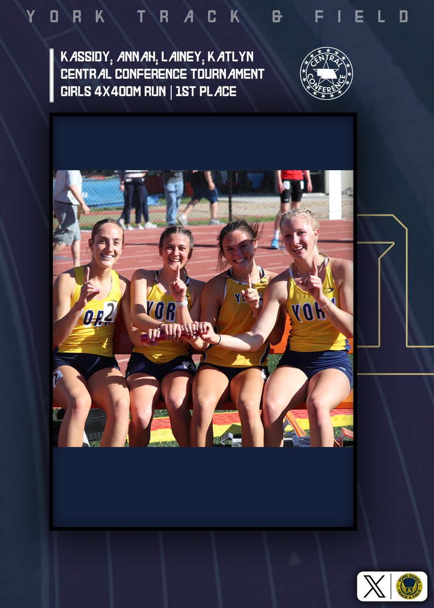 Central Conference Track Results: Girls 4x400M Relay

York’s team consisting of Kassidy Stuckey, Annah Purdue, Lainey Portwine, and Katlyn Krausnick race to the GOLD with a time of 04:09.57

#yorkdukes #nebpreps @YorkDukeTandF @StuckeyKassidy @LaineyPortwine