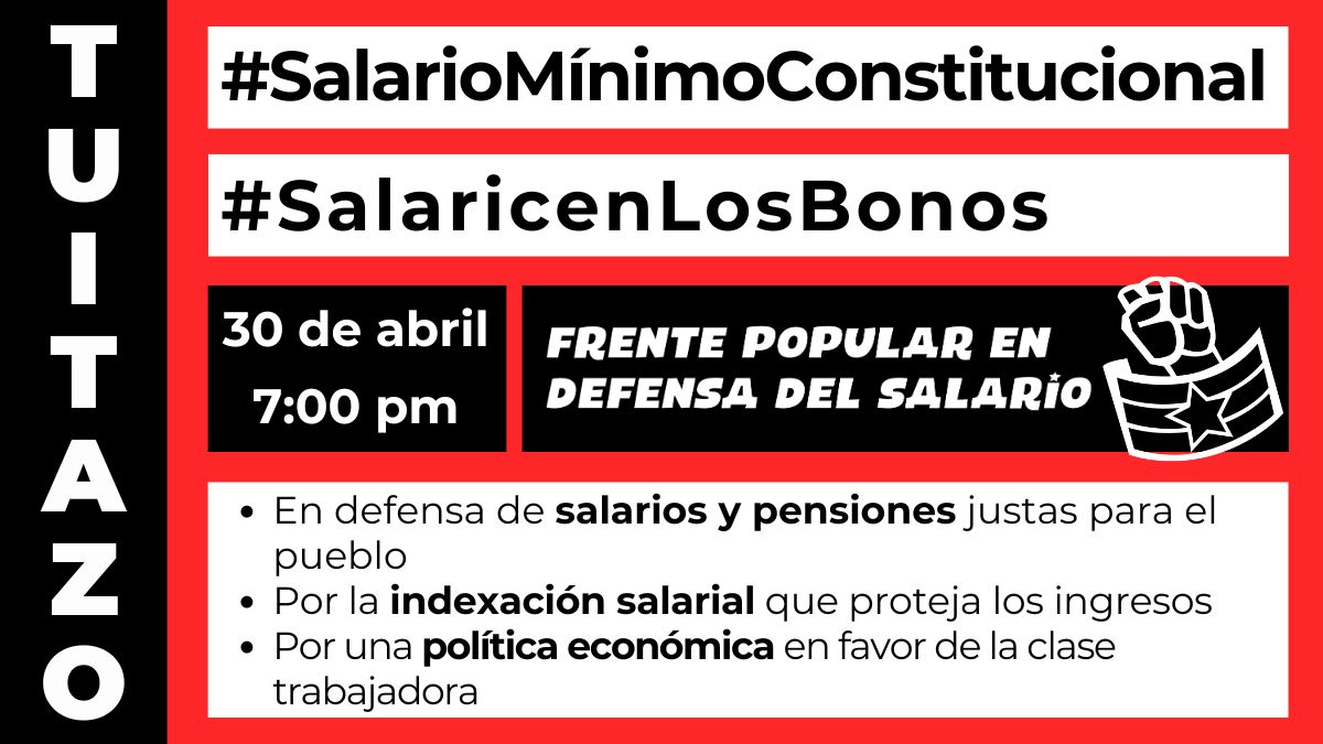 ¡¡¡Por la dignidad del pueblo venezolano de a pie trabajador jubilado y pensionado!!! 
¡¡¡Porque más nunca bajo ninguna crisis de ninguna índole se lleve al pueblo a niveles de explotación de hoy en día!!! 
#SalarioMínimoConstitucional 
#SalaricenLosBonos