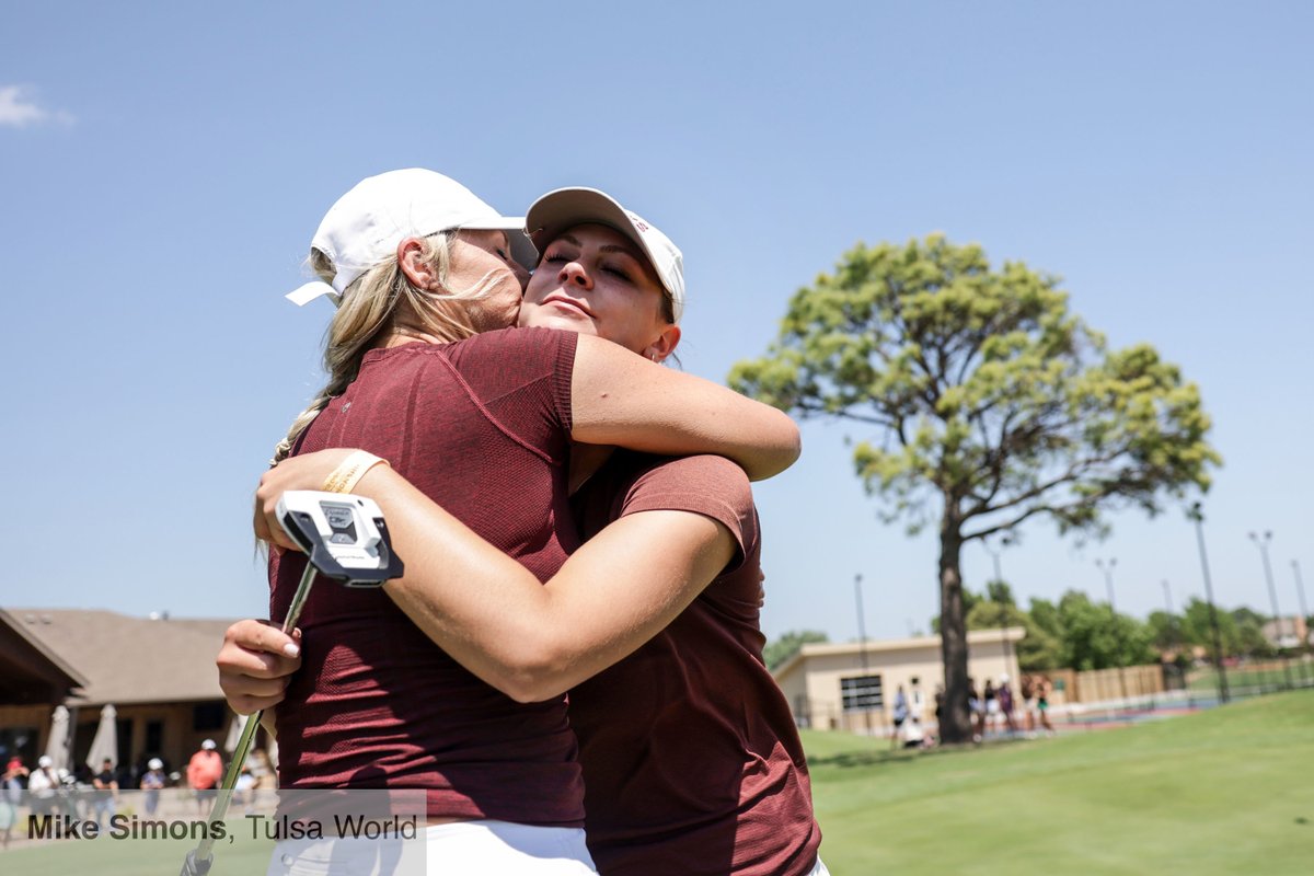 It always chokes me up when I watch a kid play their last match or game or dance the last time. As seniors Rebecca Garcia, left, and Helena Lindsey of Union cried, Garcia remarked, “We can play golf for fun now.” more at tulsaworld.com/sports/photos-… #okpreps